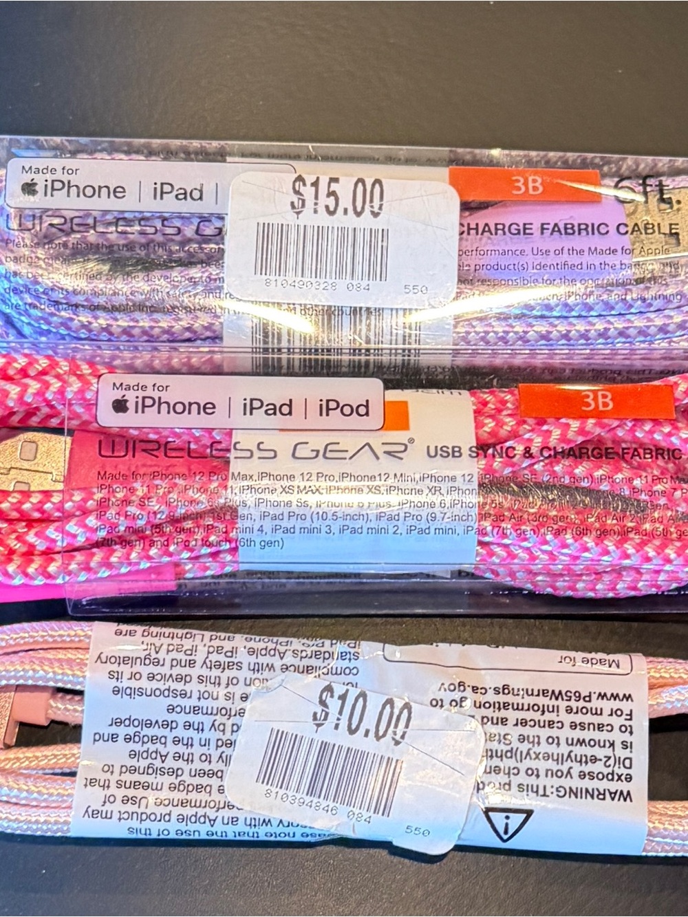 Set of 3 Charging Cables for iPhone 14 and older